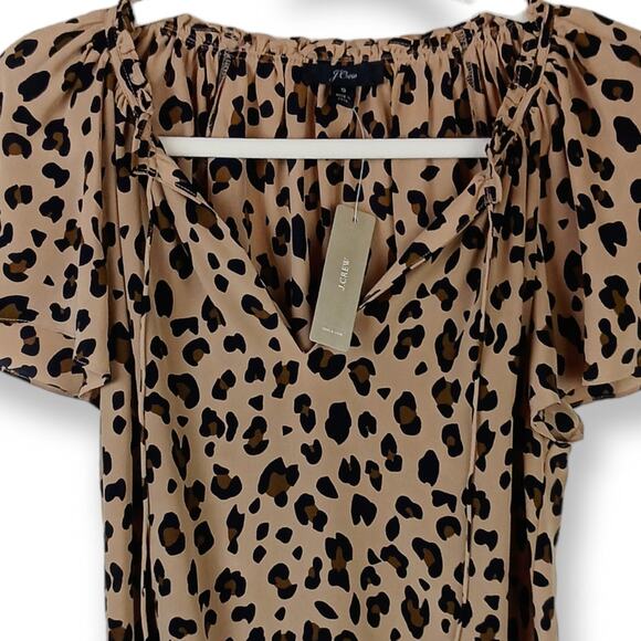 J.Crew SZ S Leopard Print Silk Flutter Sleeve Top In Mod Neutral NWT - Picture 3 of 8